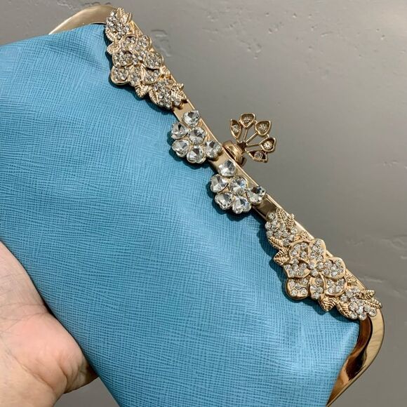 Handmade Genuine Leather Rhinestone Push lock Clutch/Evening bag - Picture 12 of 13
